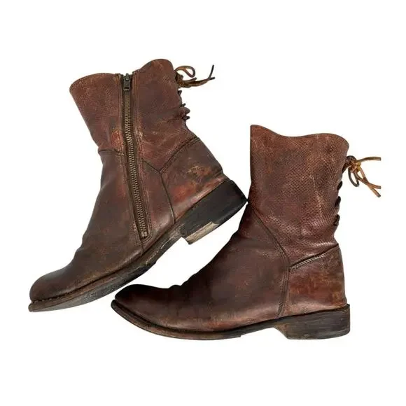 Bed Stu Cheshire Womens Boots Perforated Tie Back Size 9 Benchmade Cognac - Picture 3 of 13